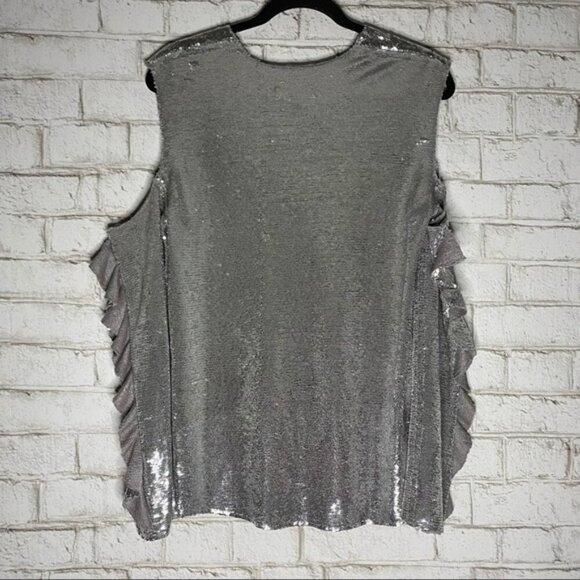 NWT IRO Women's Metallic Waleast Cold-shoulder Ruffled Sequined Tulle Top Size 2 - Picture 8 of 11